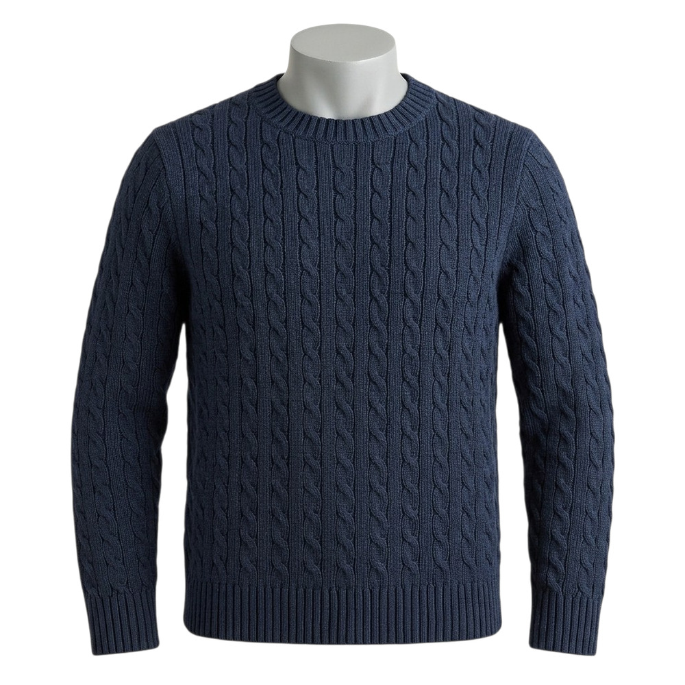 J Crew Men's Heritage Cotton Cable Knit Sweater Navy Blue Crewneck Retro 90s XL